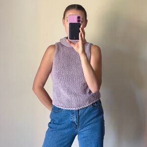 Vintage Sleeveless Knit Top Hand-knit Women’s Size Small Light Lilac Purple